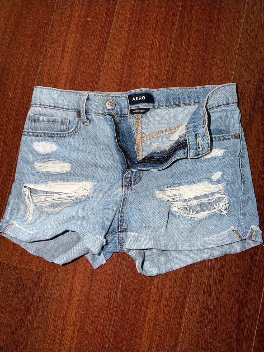 Aero Light Wash Ripped Denim Jean Mom Shorts - Women's